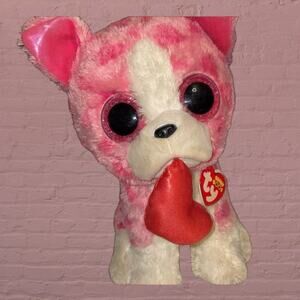 Ty Beanie Boos Romeo Dog Plush Pink Heart Red Glitter Eyes 10" Valentine Gift